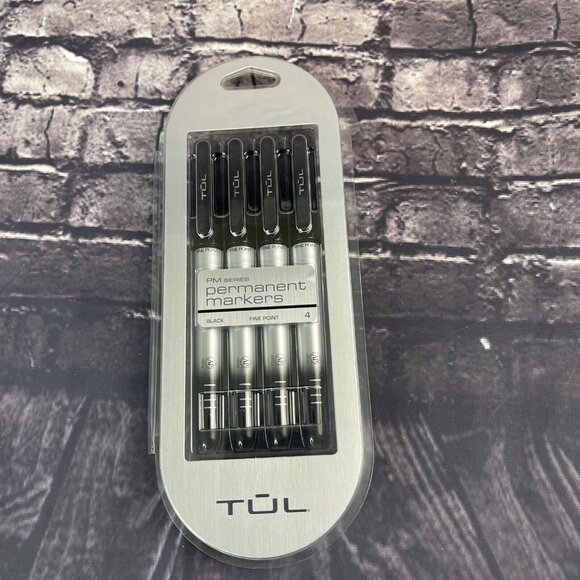 TUL Permanent Markers, Fine Point, Silver Barrel, Black Ink, Pack Of 4 Markers - Picture 1 of 4